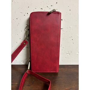 Megshi Red Faux Leather Zip Up Wallet With Strap Summer Spring Handbag Cute